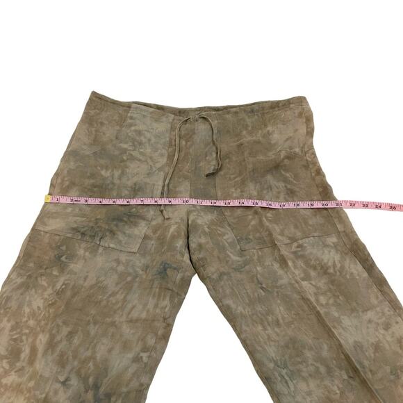 Chico’s Design Size 0 XS Brown Linen Tie Dye Print Drawstring Crop Cargo Pants - Picture 10 of 15